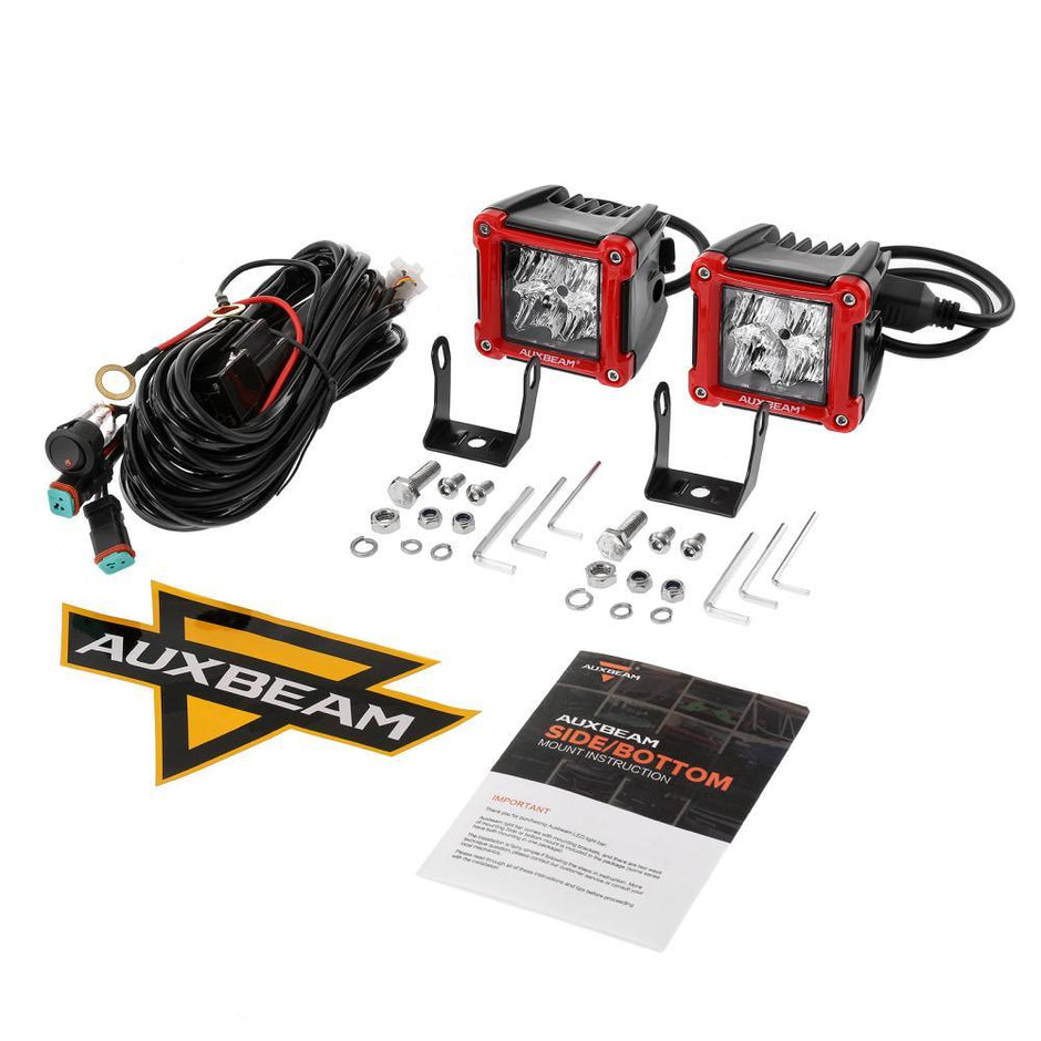 3 Inch LED Pods Light Spot/Flood Beam with Wiring Harness & LED Pod Lights Mounting Brackets Combo for 2014-2021 Polaris RZR 900 1000 ＆ TURBO RI