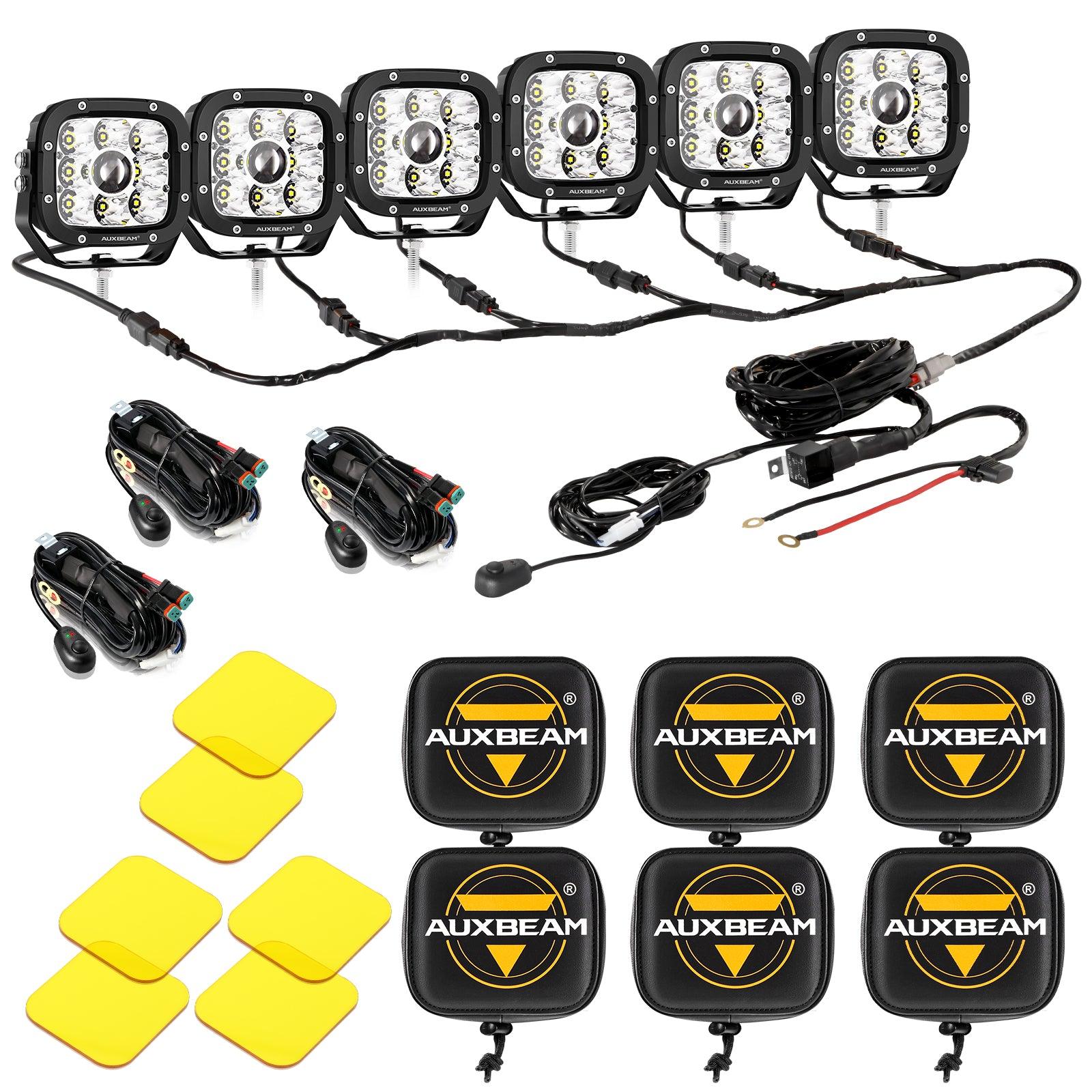 6/8Pcs 5 Inch 132W Amber DRL LED Pod Lights with Power Harness
