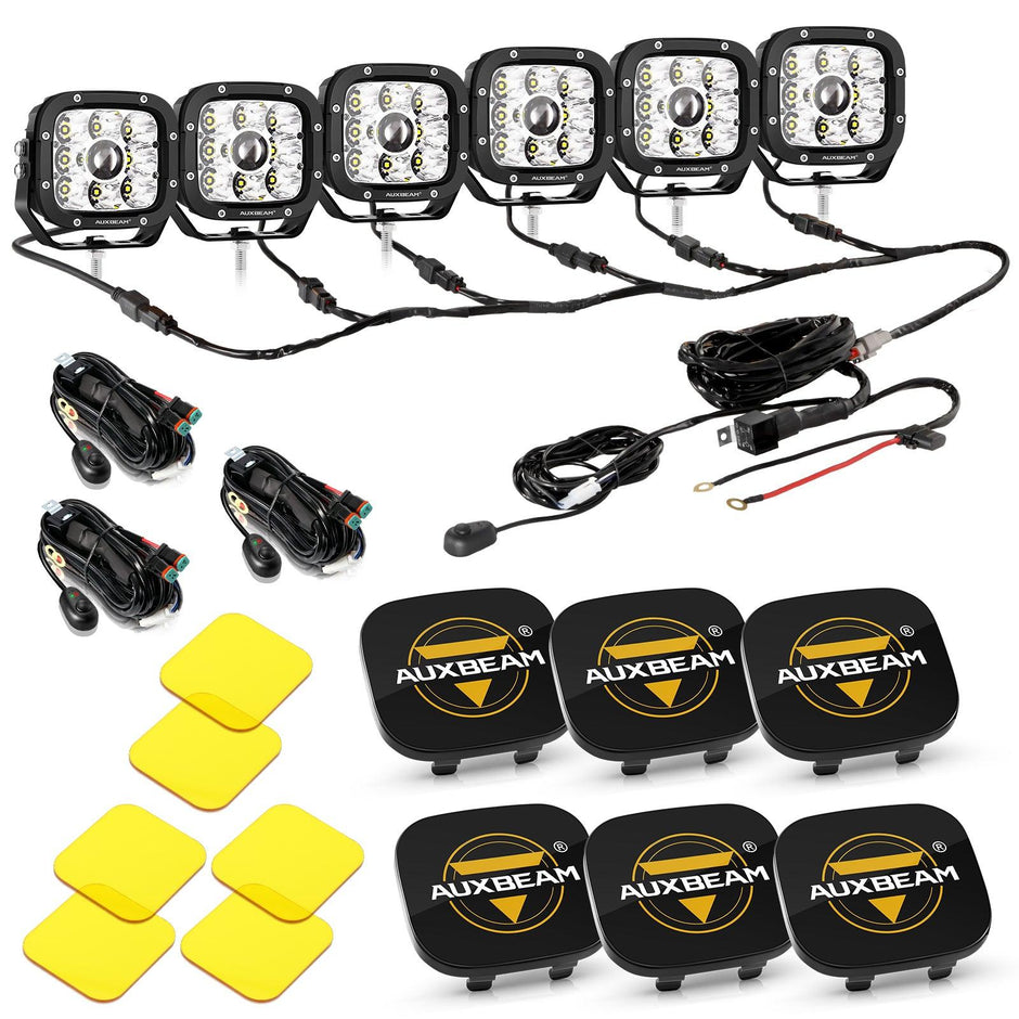6/8Pcs 5 Inch 132W Amber DRL LED Pod Lights with Power Harness