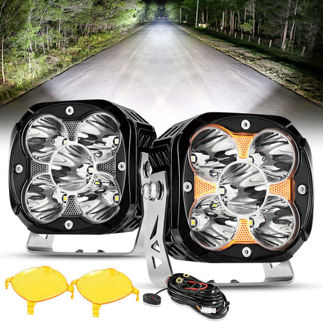 XP-ULTRA Series 4.5 Inch 128W 15200LM Spot Beam LED Pod Lights Off Road Lights with Amber DRL