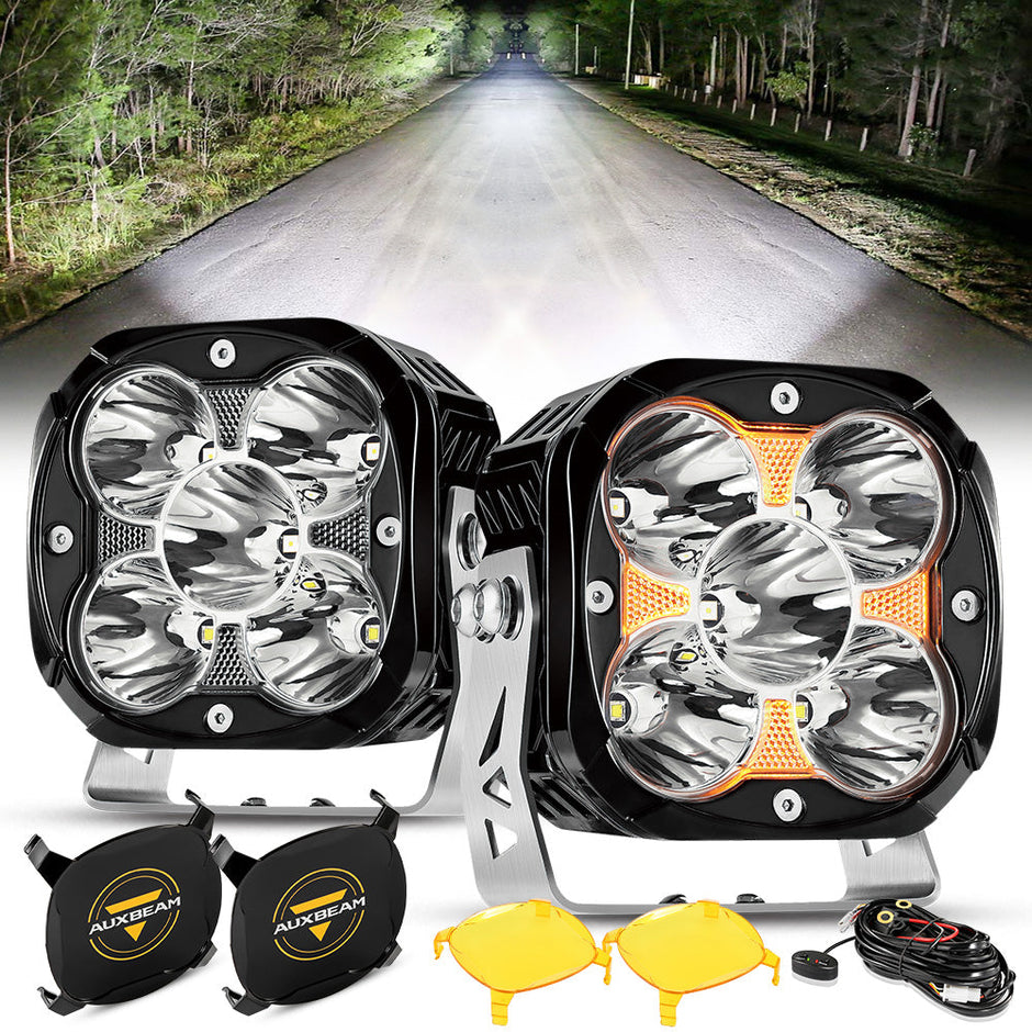 XP-ULTRA Series 4.5 Inch 128W 15200LM Spot Beam LED Pod Lights Off Road Lights with Amber DRL