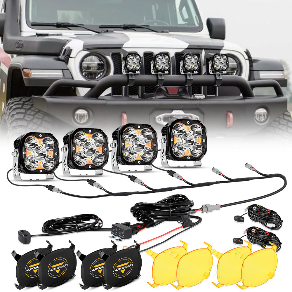 XP-ULTRA Series 4.5 Inch 128W 15200LM Spot Beam LED Pod Lights Off Road Lights with Amber DRL