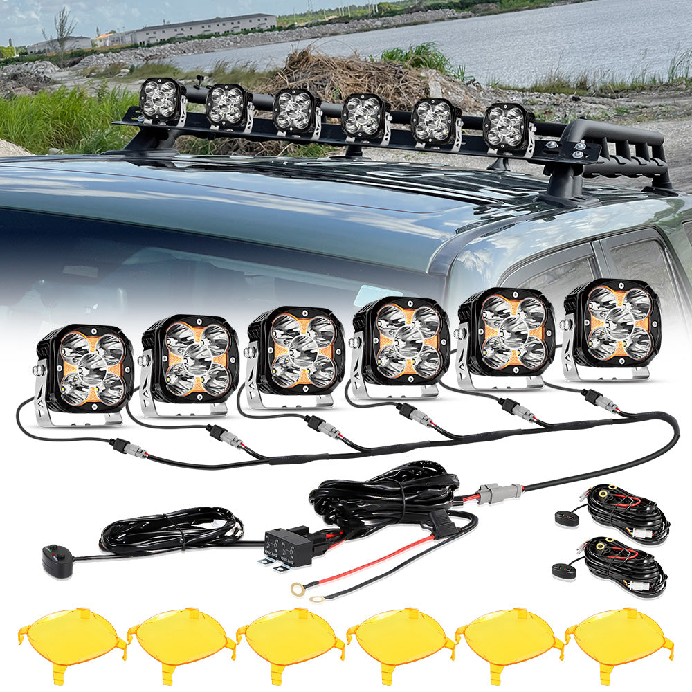 XP-ULTRA Series 4.5 Inch 128W 15200LM Spot Beam LED Pod Lights Off Road Lights with Amber DRL