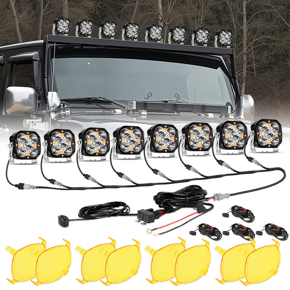 XP-ULTRA Series 4.5 Inch 128W 15200LM Spot Beam LED Pod Lights Off Road Lights with Amber DRL