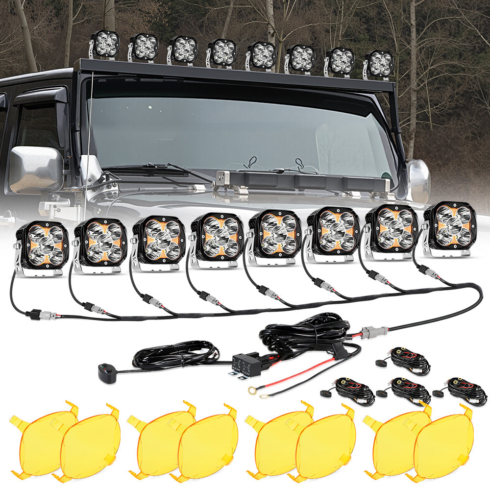 XP-ULTRA Series 4.5 Inch 128W 15200LM Spot Beam LED Pod Lights Off Road Lights with Amber DRL