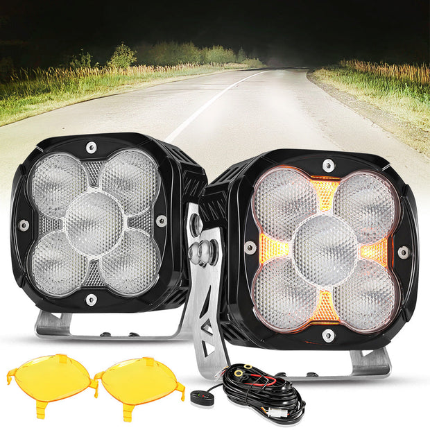 XP-ULTRA Series 4.5 Inch Flood Beam LED Pod Lights Off Road Lights with Amber DRL