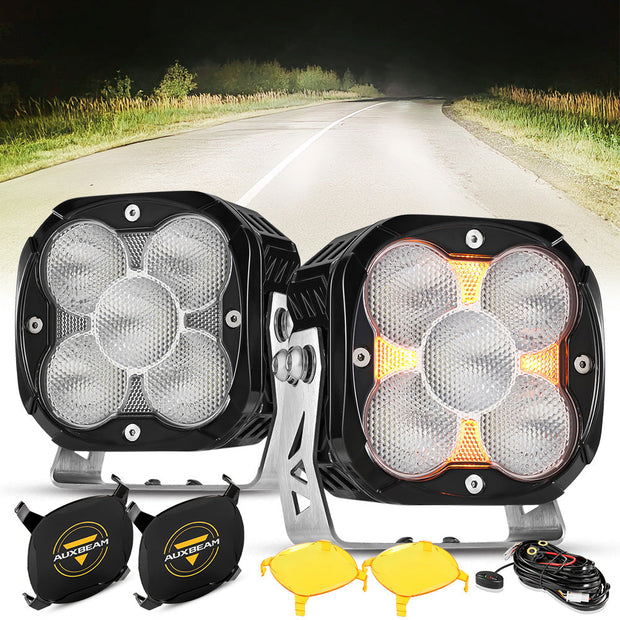 XP-ULTRA Series 4.5 Inch Flood Beam LED Pod Lights Off Road Lights with Amber DRL