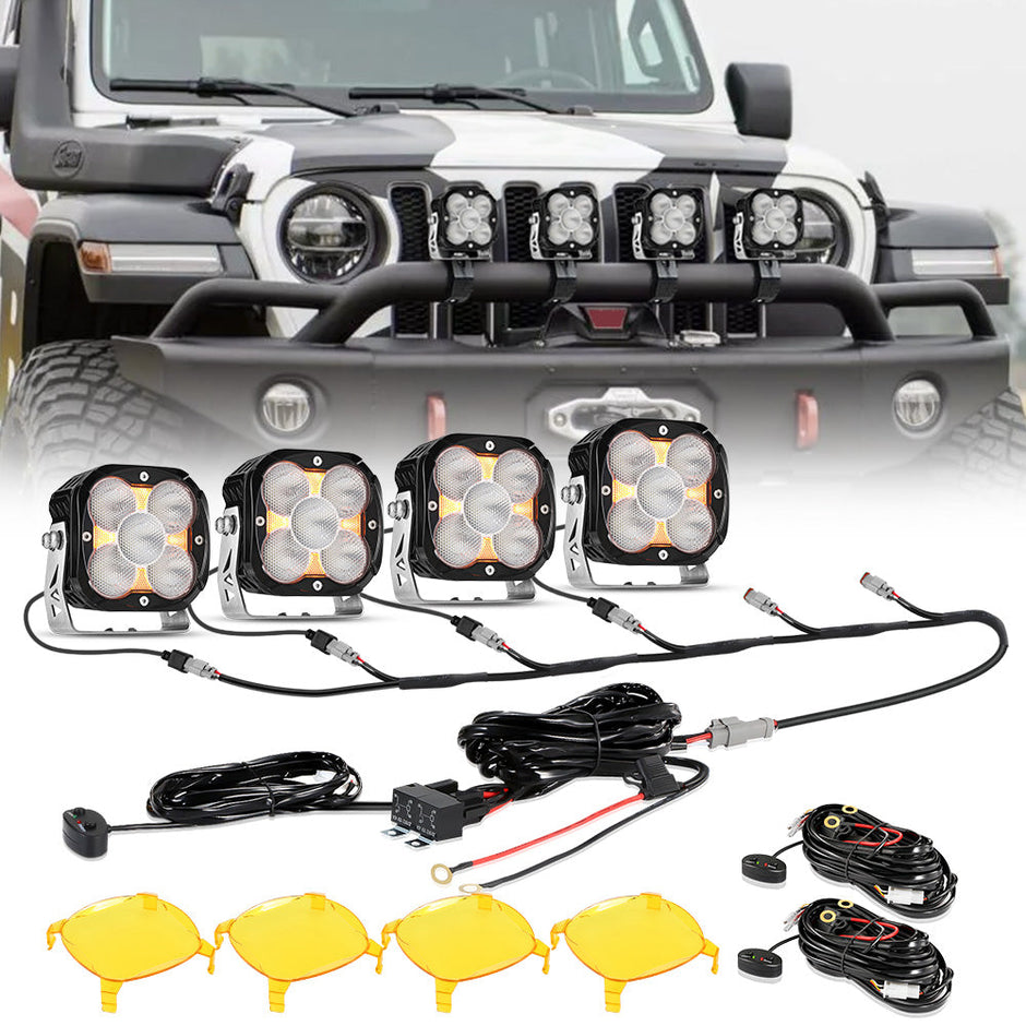 XP-ULTRA Series 4.5 Inch Flood Beam LED Pod Lights Off Road Lights with Amber DRL
