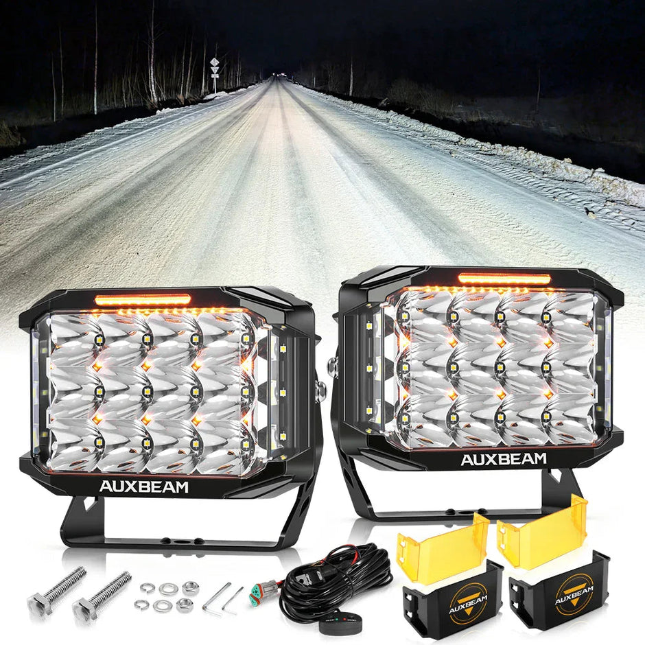 V-MAX Series 4/5/7 Inch Spot Beam Side Shooter LED Pod Lights with Amber DRL
