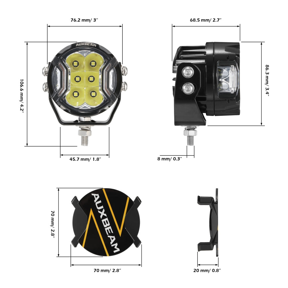 V-ULTRA Series | 3 Inch 108W LED Side Shooter White Pod Lights with Amber DRL
