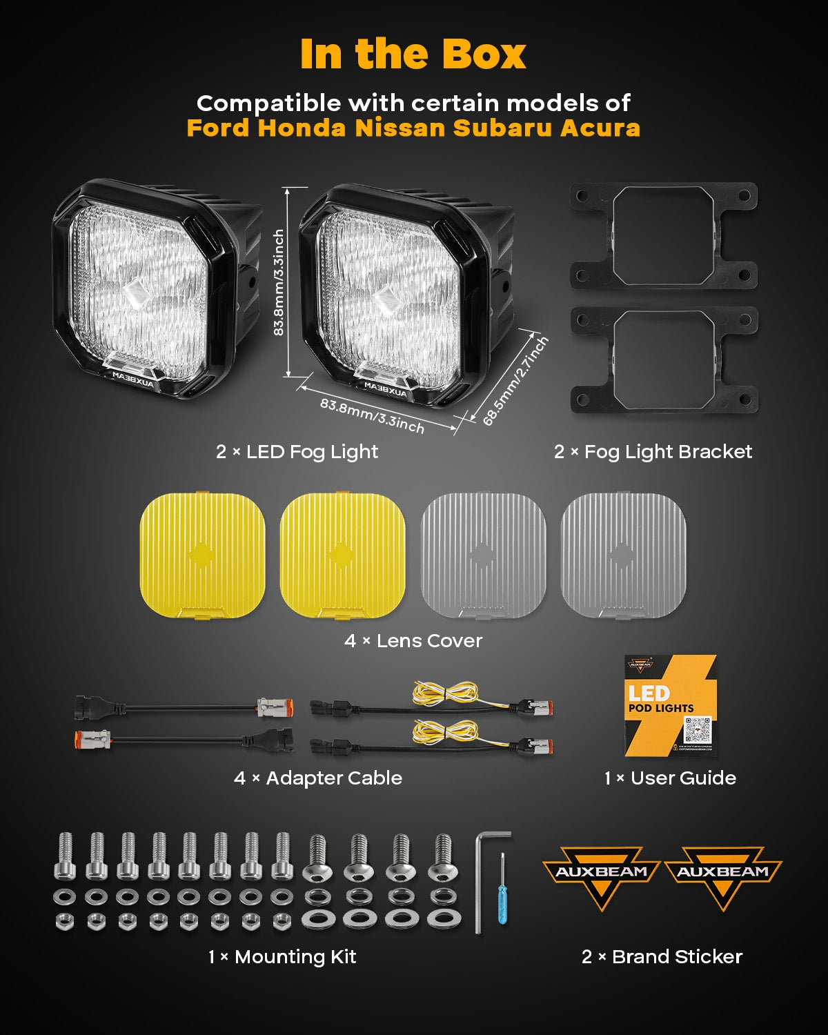 Color Play Series 3 Inch LED Fog Light Kit For Honda Accord/Honda CR-V/Honda CR-Z/Honda Civic