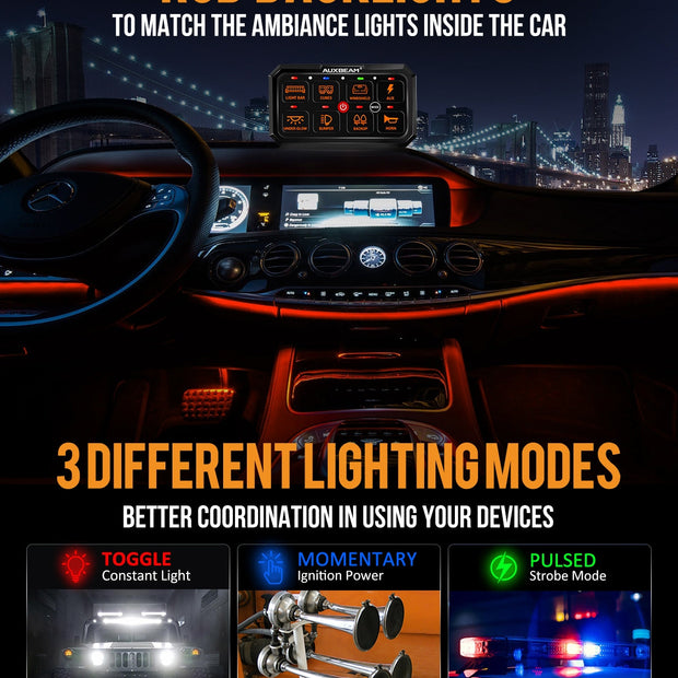 RA80 XL RGB Switch Panel, Larger Size, Toggle/ Momentary/ Pulsed Mode Supported