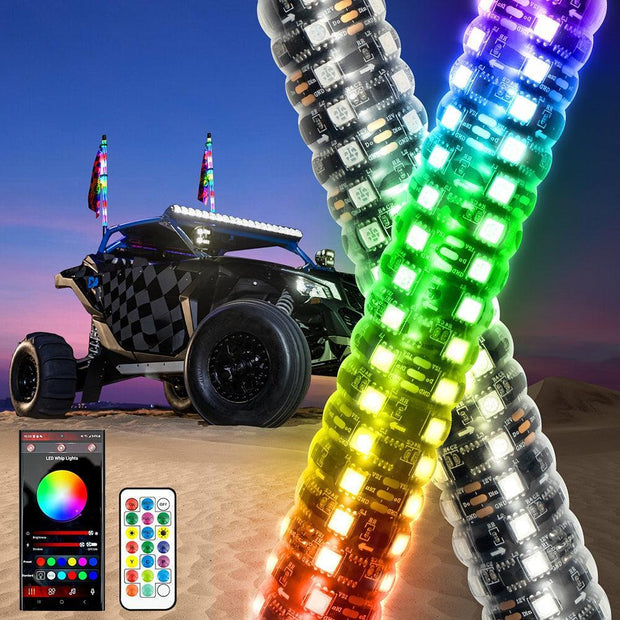 2.8 FT New LED RGB Whip Lights with Turn Signal & Brake Light, Bluetooth APP/ Remote Control