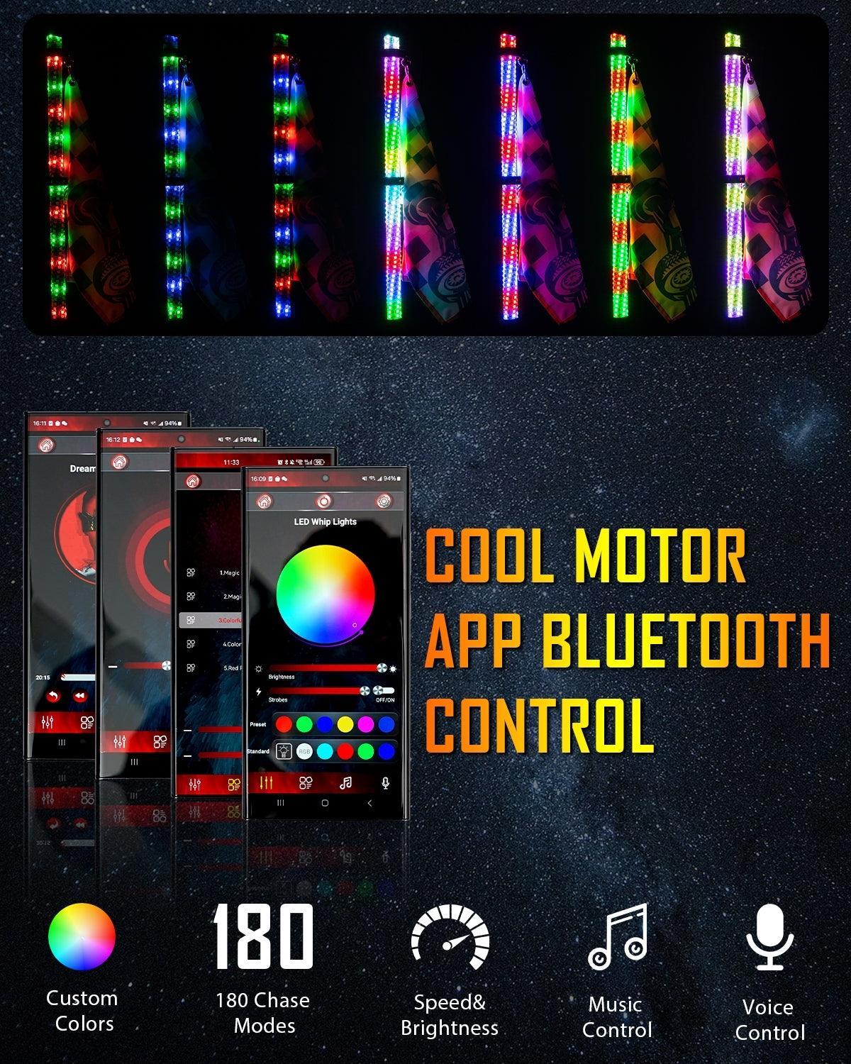 3.8 FT New LED RGB Whip Lights with Turn Signal & Brake Light, Bluetooth APP/ Remote Control