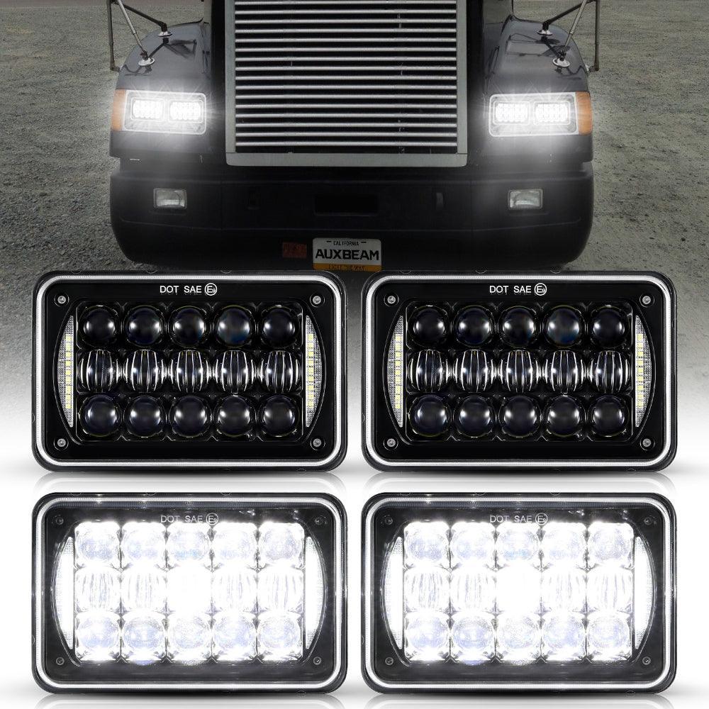 (2pcs/set)4x6 LED Headlights Rectangular Headlamps Hi/Lo Sealed Beam with DRL DOT Approved Replacement H4651 H4652 H4656 H4666 H6545 Compatible with Peterbil Kenworth Freightliner Ford Trucks