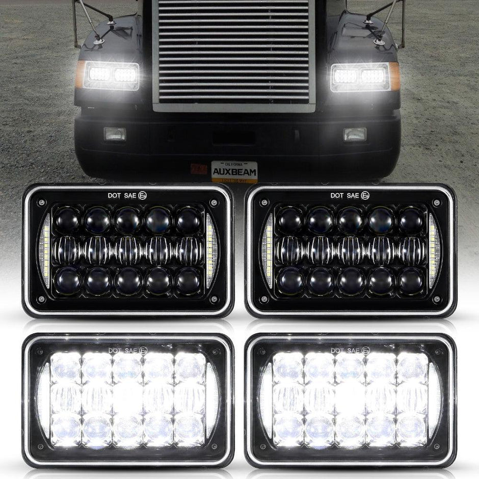 (2pcs/set)4x6 LED Headlights Rectangular Headlamps Hi/Lo Sealed Beam with DRL DOT Approved Replacement H4651 H4652 H4656 H4666 H6545 Compatible with Peterbil Kenworth Freightliner Ford Trucks