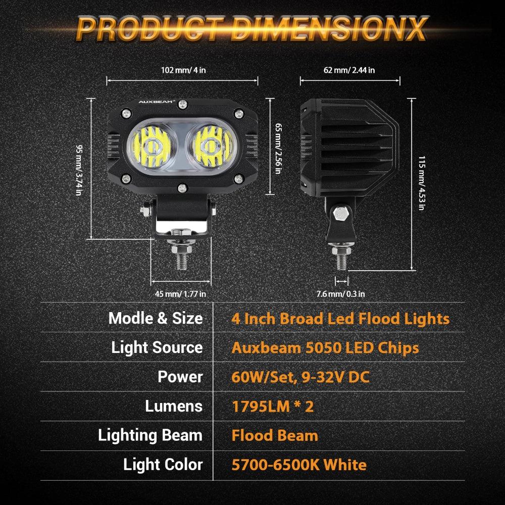4 Inch 30W Corrugated Lens Flood Beam LED Pods Lights with A-Pillar Mounting Bracket For Ford Bronco 2/4 Door 2021 2022