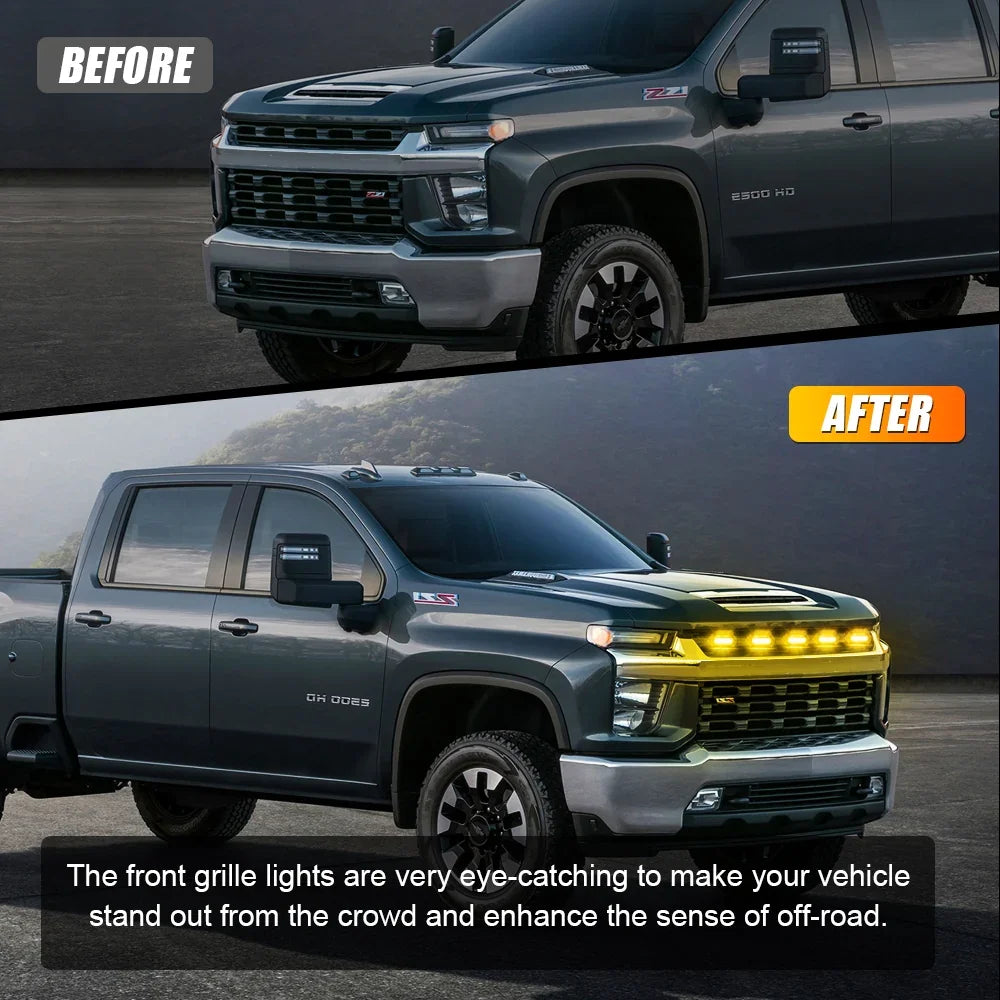 (5pcs/set) LED Front Grille Lights Raptor Style Amber Light Universal Car Modification