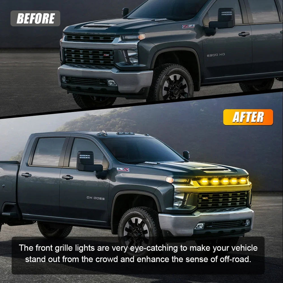 (5pcs/set) LED Front Grille Lights Raptor Style Amber Light Universal Car Modification