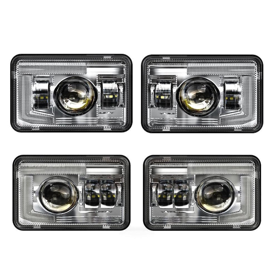 (4pcs/set)4x6 Inch DOT Sealed Beam LED Headlights with DRL For Peterbilt Kenworth Freightinger Ford Chevrolet-Silver