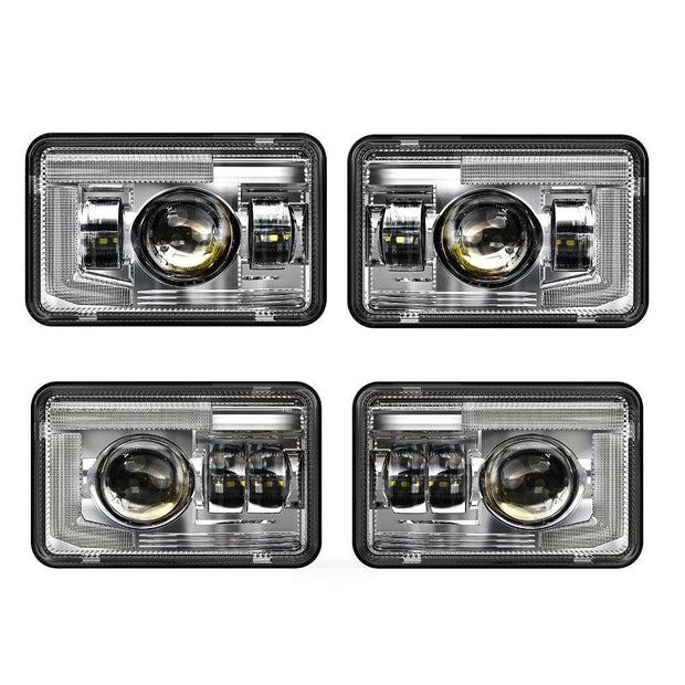 (4pcs/set)4x6 Inch DOT Sealed Beam LED Headlights with DRL For Peterbilt Kenworth Freightinger Ford Chevrolet-Silver