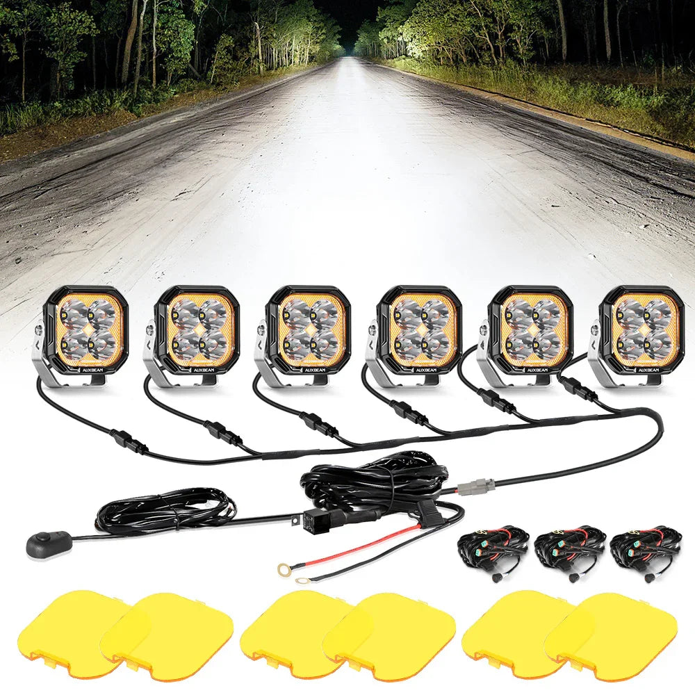 Color Play Series 3 Inch 100W LED Pod Lights Off Road Lights with White DRL & Amber Turn Signal Lights