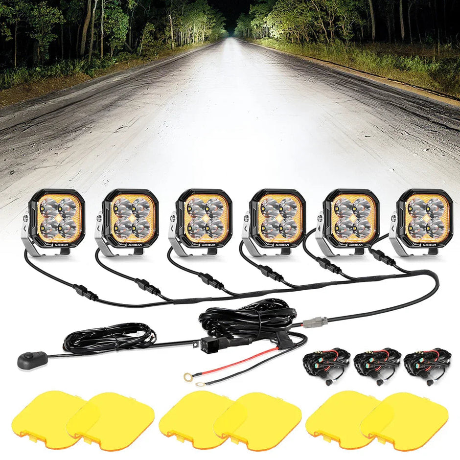 Color Play Series 3 Inch 100W LED Pod Lights Off Road Lights with White DRL & Amber Turn Signal Lights