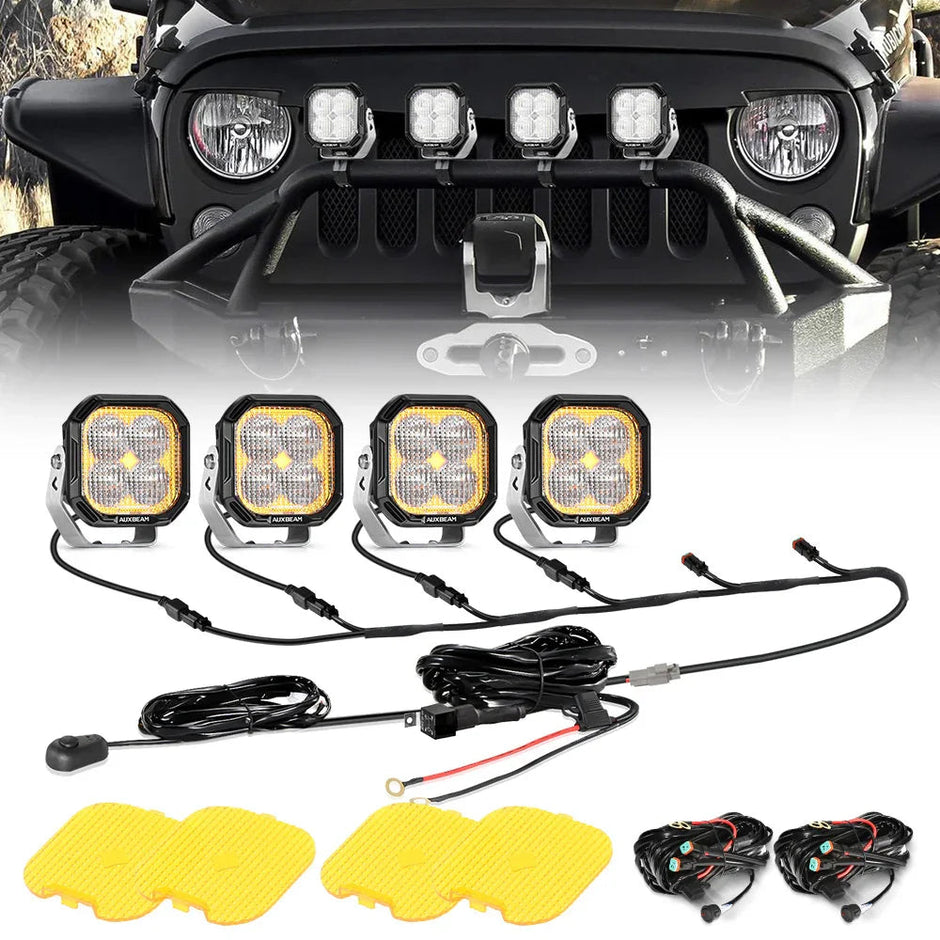Color Play Series 3 Inch 100W Flood LED Pod Lights Off Road Lights with White DRL & Amber Turn Signal Lights