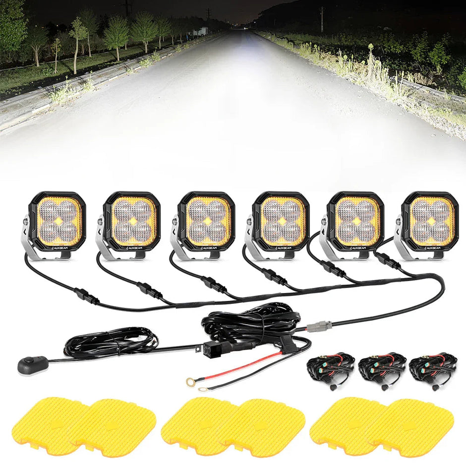 Color Play Series 3 Inch 100W LED Pod Lights Off Road Lights with White DRL & Amber Turn Signal Lights