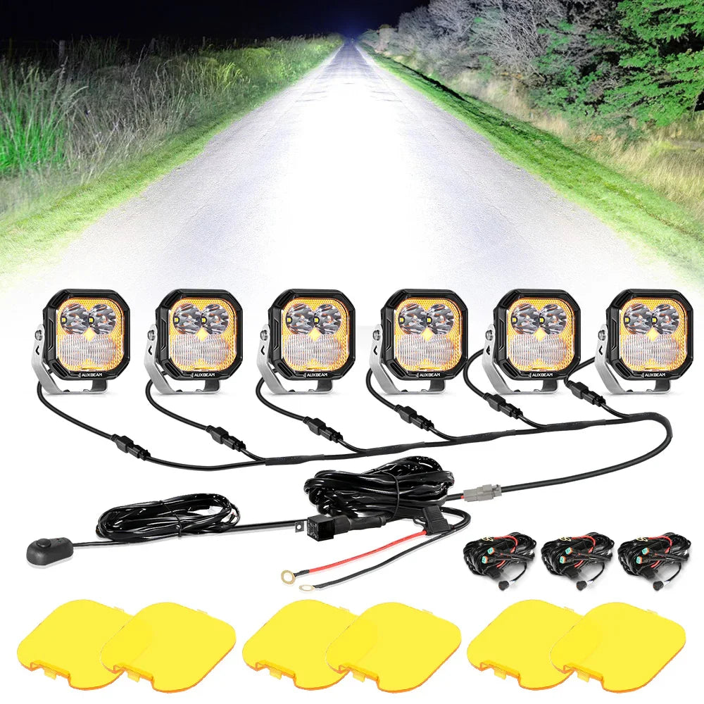 Color Play Series 3 Inch 100W LED Pod Lights Off Road Lights with White DRL & Amber Turn Signal Lights