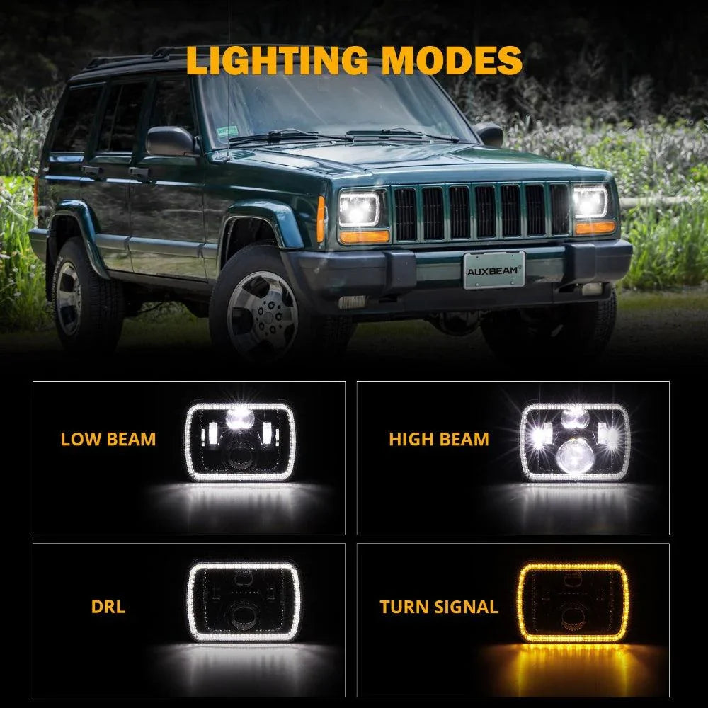 (2pcs/set)7x6 Led Headlights Rectangular Headlamps High Low Sealed Beam w/DRL Turn Signal DOT Approved for Jeep Wrangler YJ Cherokee XJ Ford Chevy GMC Toyota