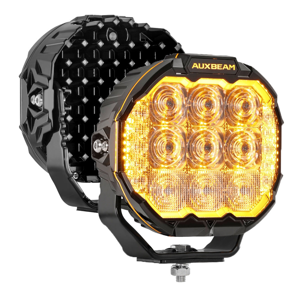 7 Inch Round White Combo with Double Side Anti-Glare LED Pod Lights TIR Lens Side Shooter with Amber Dynamic DRL Ring with Wiring Harness 2 Lead