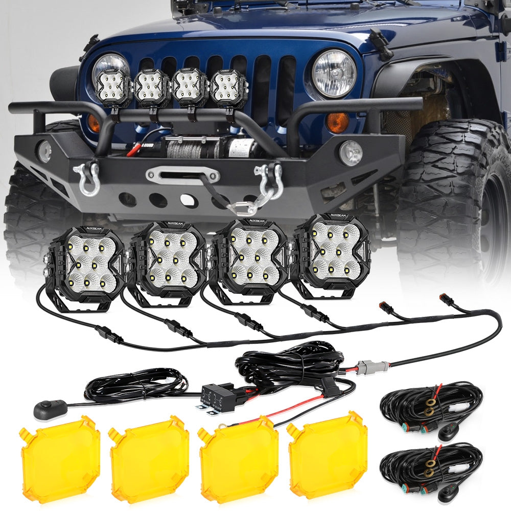 CUBE-Z Series 4 Inch LED Pod Lights Off Road Lights with White DRL & Amber Turn Signal Lights