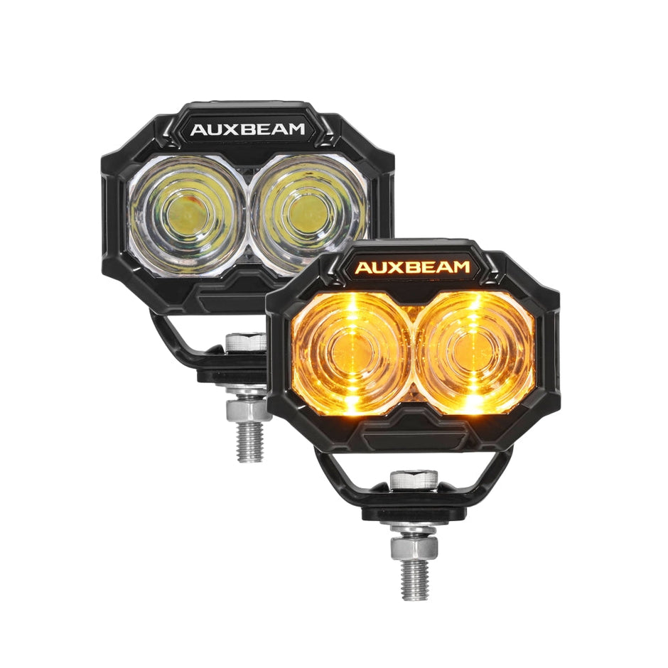 3 Inch Rectangle White Spot LED Pod Lights TIR Lens Side Shooter with Amber DRL Ring with Wiring Harness 2 Lead