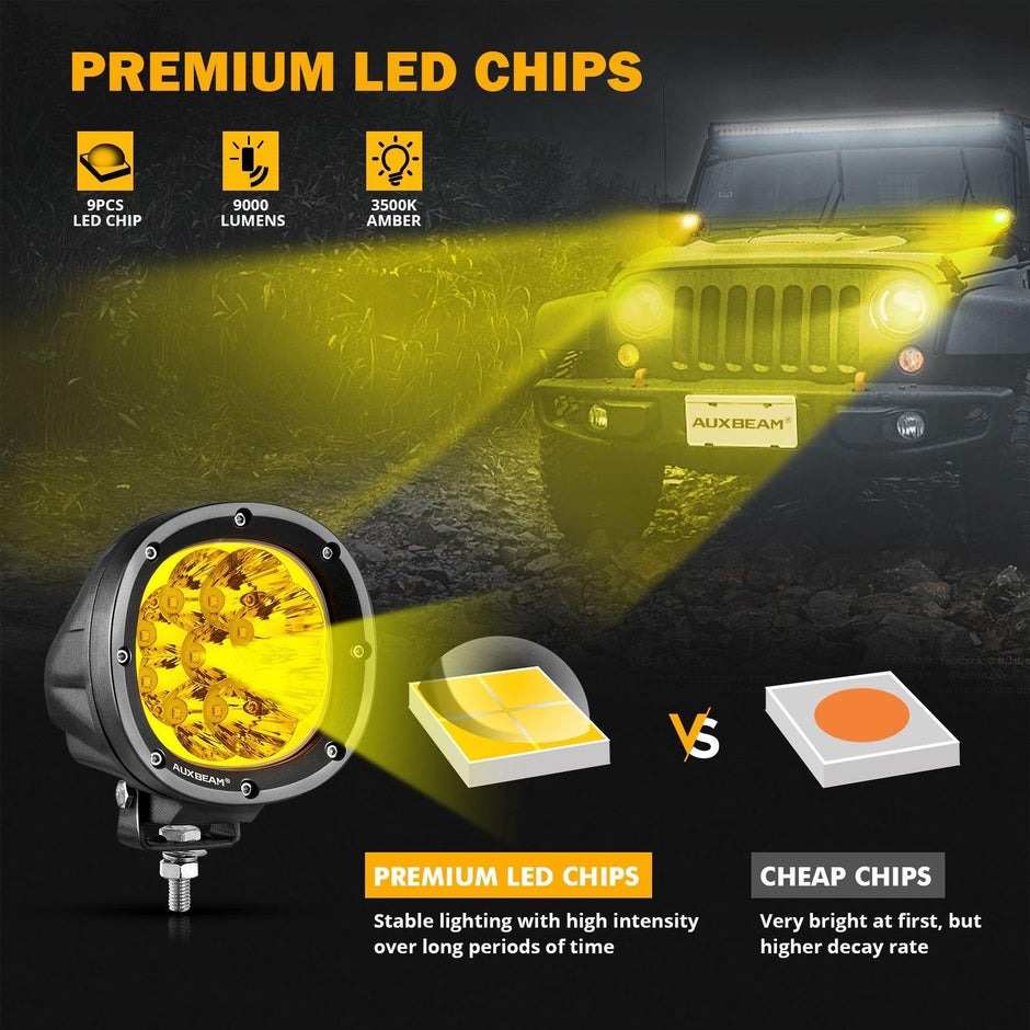 4 Inch 90W Round Yellow Spot LED Driving Lights with Dual A-Pillar Mounting Bracket For Ford Bronco 2/4 Door 2021 2022