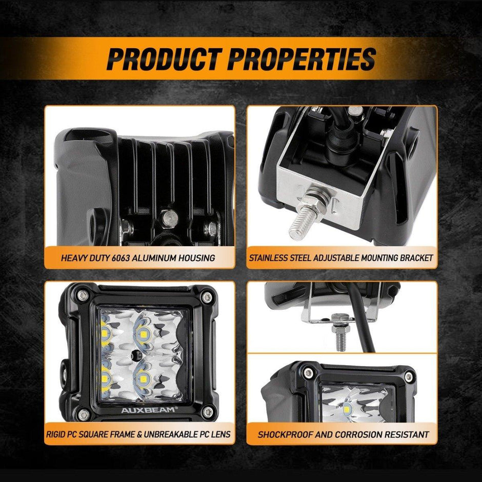 3 Inch LED Pods Light Spot/Flood Beam with Wiring Harness & LED Pod Lights Mounting Brackets Combo for 2014-2021 Polaris RZR 900 1000 ＆ TURBO RI