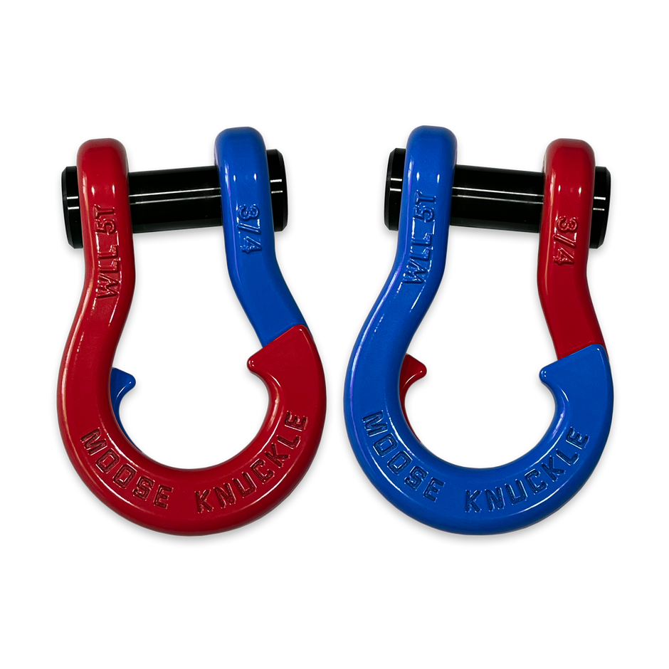 Moose Knuckle's Jowl Recovery Split Shackle 3/4 in Flame Red and Blue Balls Combo
