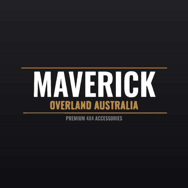 Maverick Overland Australia clear decal, 180 x 65mm, white and gold lettering