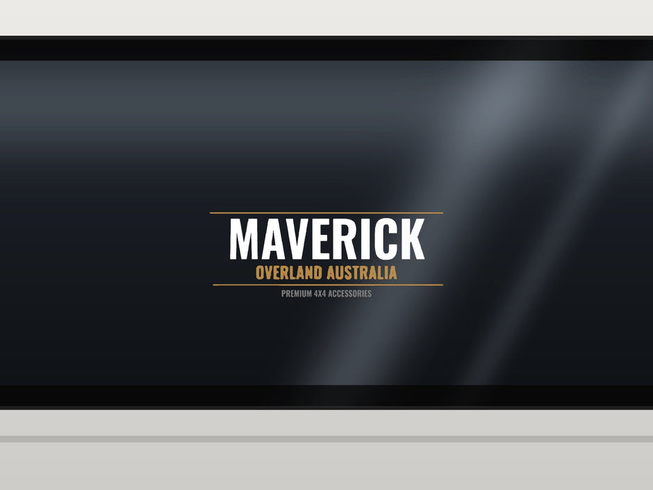 Mock-up: Maverick Overland decal on a tinted 4x4 rear window