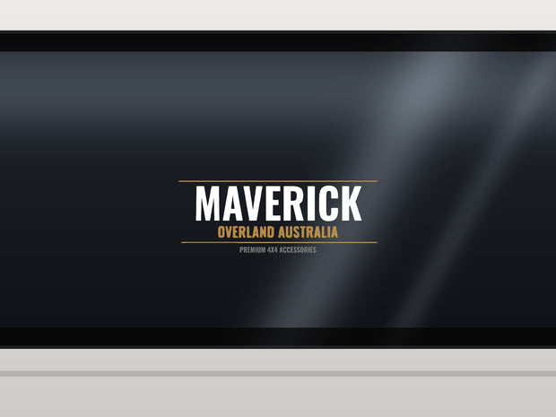 Mock-up: Maverick Overland decal on a tinted 4x4 rear window