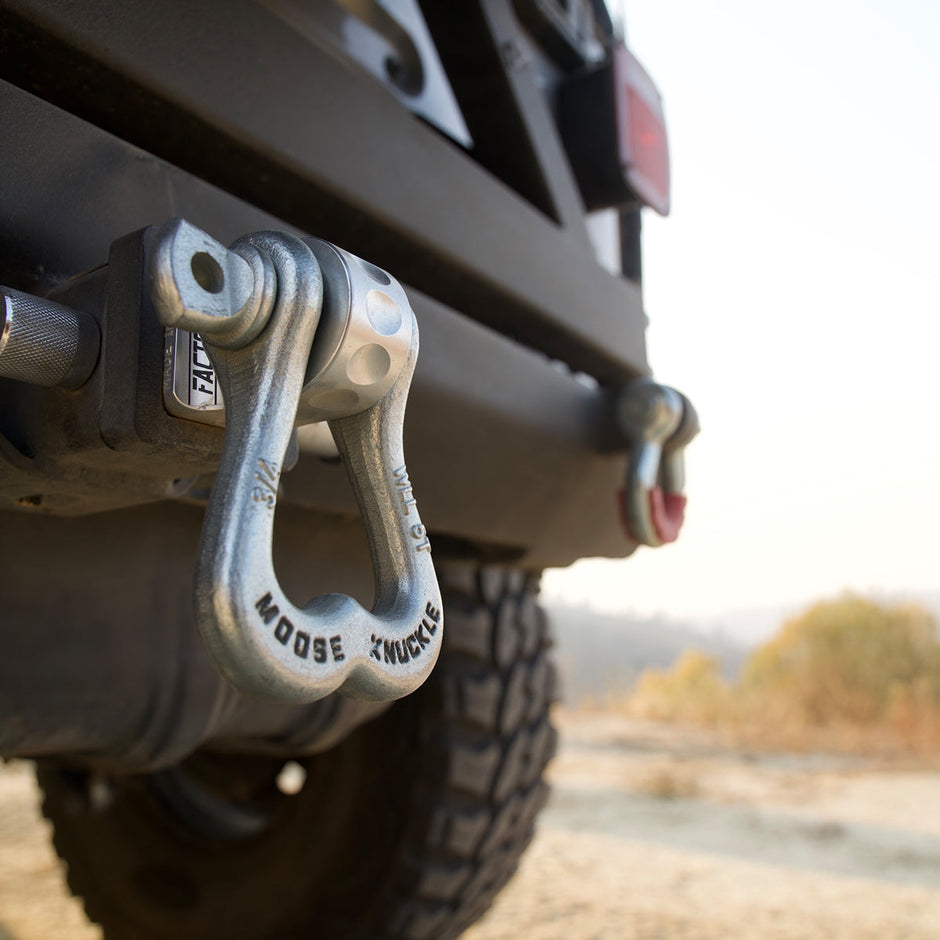 Galvanized Recovery Shackle on a factor55 hitch receiver mount
