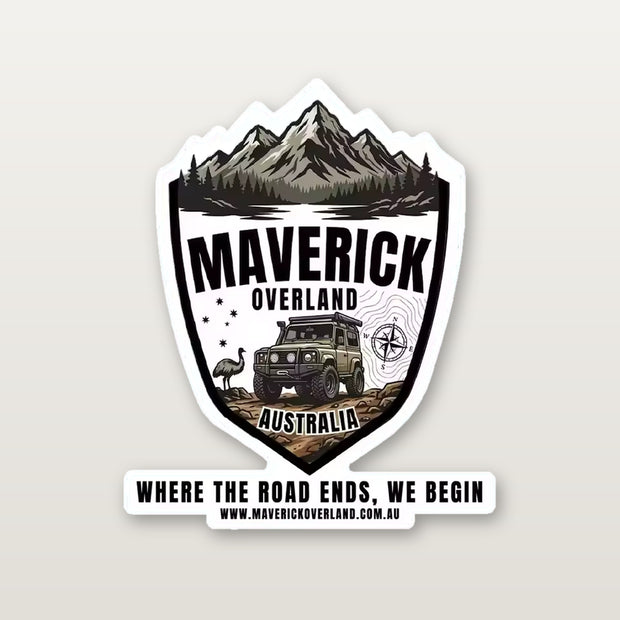 Maverick Overland Road Ends die-cut sticker, 148 x 180mm