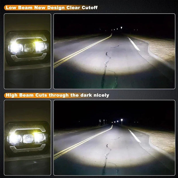 (2PCS/SET) 7X6 INCH SEALED BEAM LED HEADLIGHTS WITH HI-LO BEAM YELLOW TURN SIGNAL WHITE DRL LAMPS
