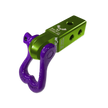 Moose Knuckle Offroad XL Grape Escape Purple D-Ring Shackle and Bean Green Mohawk 2.0 Shackle Receiver Combo for off-roading vehicle recovery and towing.